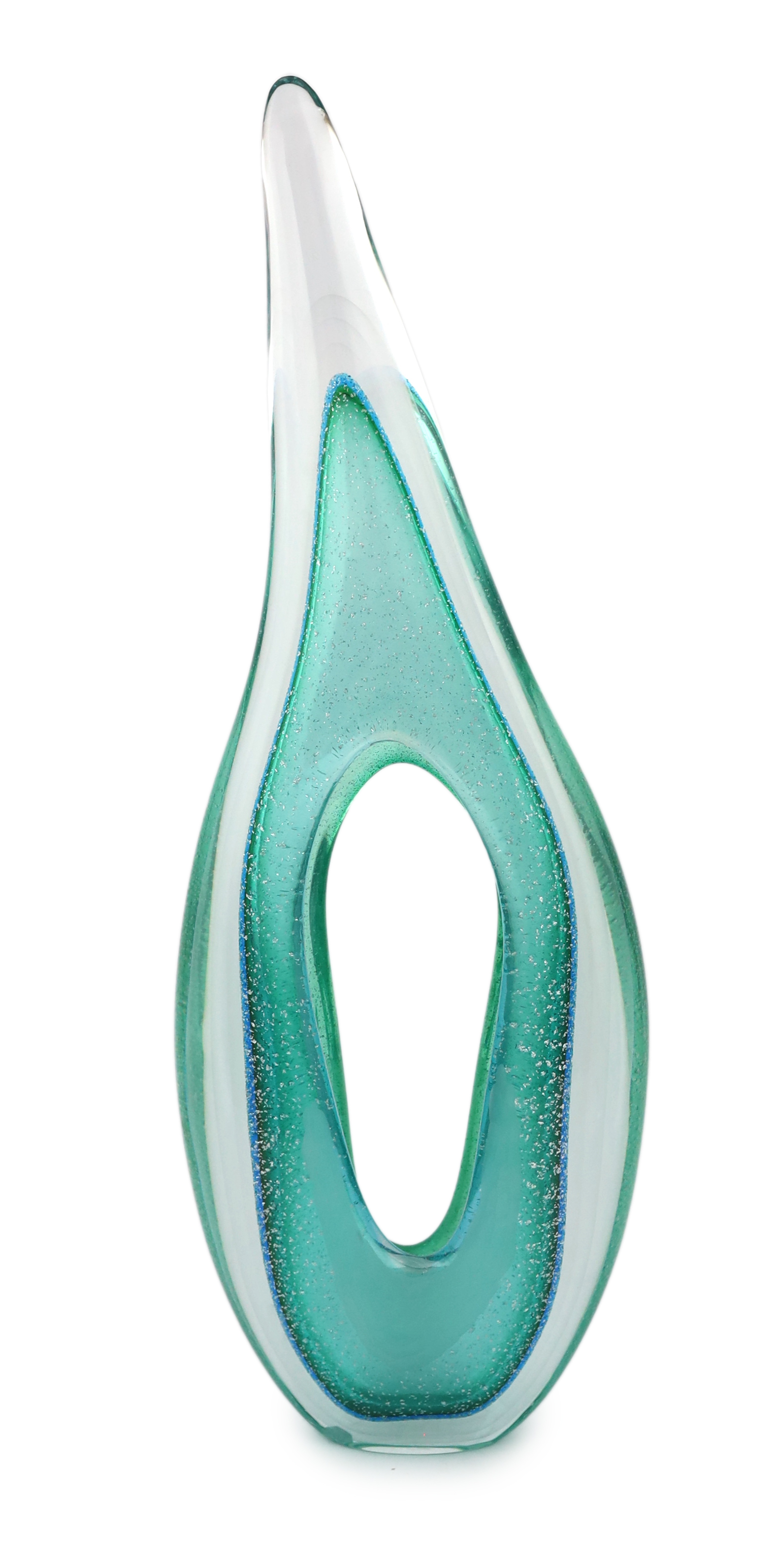 A tall Murano turquoise ‘’eye of a needle’’ glass sculpture